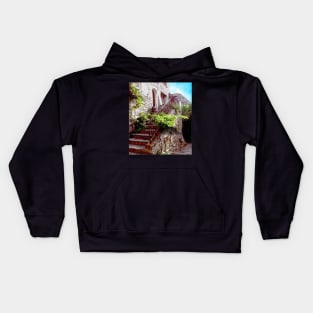 Provence,staircase with flowers. Kids Hoodie